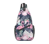 Pink Flamingo and Leaves Bolso Bandolera marrón de Vaca Suiza Real, Bolso Cruzado de Pecho con Honda para Hombres y Mujeres, Utilizado para el Ocio y los Viajes