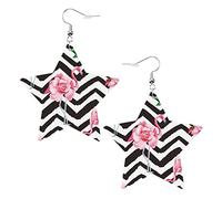 Pink Flamingo And Rose Flowers Pendientes de cuero en forma de estrella Mujeres Niñas Pendientes colgantes simples Regalos para ella