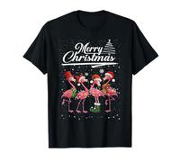 Pink Flamingo Christmas Lights Santa Hat Elf Funny Xmas Camiseta