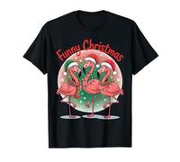 Pink Flamingo Christmas Party Santa Hat Tropical Flamingo Camiseta