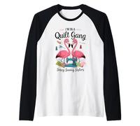 Pink Flamingos In A Quilt Gang Sassy Sewing Sisters White Camiseta Manga Raglan