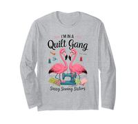 Pink Flamingos In A Quilt Gang Sassy Sewing Sisters White Manga Larga