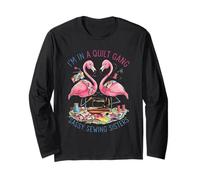 Pink Flamingos In A Quilt Gang Sassy Sewing Sisters Women Manga Larga