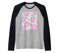 Pink Floral Daisy Dragonfly Botanical Wildflower Vine Garden Camiseta Manga Raglan
