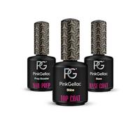 Pink Gellac Base y Top Coat Kit de 3 x 15 ml con Nail Prep - Base y Top Coat Esmalte Semi Permanente - Preparación de uñas
