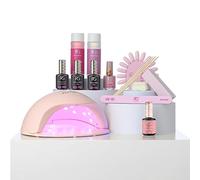 Pink Gellac Kit de Uñas Semipermanentes - Set de Manicura y Pedicura con Pro Lampara Uñas Semipermanentes Rosa, 1x Color Rosa 15 ml, Top Coat y Base Coat, Removedor y Limpiador - Calidad de Salón