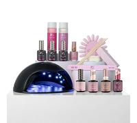 Pink Gellac Kit de Uñas Semipermanentes - Set de Manicura y Pedicura con Pro Lampara Uñas Semipermanentes Negra, 4 Tonos Rosas 15 ml, Top Coat y Base Coat, Removedor y Limpiador - Calidad de Salón