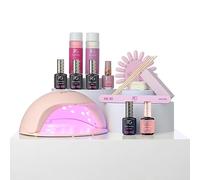 Pink Gellac Kit de Uñas Semipermanentes - Set Manicura y Pedicura con Pro Lampara Uñas Semipermanentes Rosa, 4 Tonos Rojos 15 ml, Top Coat y Base Coat Peel Off, Removedor, Limpiador - Calidad de Salón