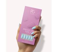 Pink Gellac Press On Nails - 266 Baby Blue - Clavos adhesivos medianos redondos - 30 Press On Uñas con Pegamento, 30 pegatinas adhesivas, limpiador de limpiador, lima de uñas, palo de madera, tamaño