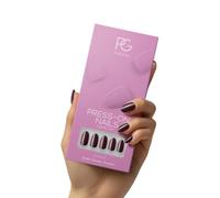 Pink Gellac Press On Nails 332 Sangria Red - Juego de uñas redondas medianas - 30 uñas postizas para pegar, pegamento de uñas, 30 barras de pegamento y accesorios - Clavo adhesivo rápido para 7 - 14
