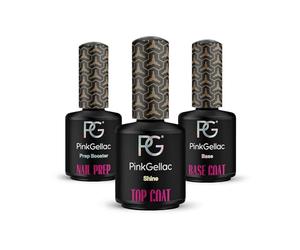 Pink Gellac Set de esmalte de uñas UV - 3 piezas Basic Refill Set 3 x 15 ml - Base y Top Coat Kit con Prep Booster Nail Prep - Fabricado en Holanda
