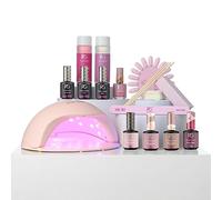 Pink Gellac Set de uñas de gel - Set de esmalte de uñas UV con lámpara UV rosa - con 4 tonos de color rosa de 15 ml, gel de capa superior y capa base - Shellac Starter Set con lámpara, lima de uñas