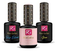 Pink Gellac - Set para manicura en gel, lámpara UV LED | 274 Pale Pink color rosa 15 ml + BASE EXTEND 15 ml + top coat Shine 15 ml