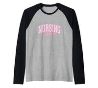 Pink Gingham Nursing Student Trendy Nurse School Top Camiseta Manga Raglan
