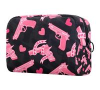 Pink Girl Power Gun Love Heart - Bolsa de cosméticos para mujer, neceser de viaje, bolsa organizadora de maquillaje grande con cremallera, multicolor, 18.5x7.5x13cm/7.3x3x5.1in, Neceser