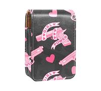 Pink Girl Power Love Heart - Estuche portátil para pintalabios para viajes, mini caja de almacenamiento de lápiz labial con espejo para mujeres y mujeres, bolsa de cosméticos de cuero, Varios colores, 9.5x2x7 cm/3.7x0.8x2.7 in