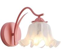 Pink Glass Flower Wall Sconce Modern Farmhouse Bar Light Green Vintage Vanity Sconce for Childrens Room Nordic Hallway Bathroom Bedroom Lighting(Red)/Pink
