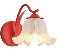 Pink Glass Flower Wall Sconce Modern Farmhouse Bar Light Green Vintage Vanity Sconce for Childrens Room Nordic Hallway Bathroom Bedroom Lighting(Red)/Red