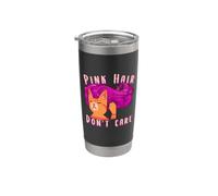 Pink Hair Don't Care Gato de jengibre con cabello rosa Vaso térmico de acero inoxidable de doble pared