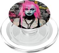 Pink Hair Punk Goth Witch with Skull Collage Background PopSockets PopGrip para MagSafe