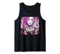 Pink Haired Cyberpunk Anime Girl Aesthetic Manga Style Camiseta sin Mangas