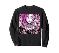 Pink Haired Cyberpunk Anime Girl Aesthetic Manga Style Sudadera