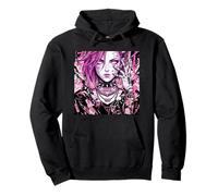 Pink Haired Cyberpunk Anime Girl Aesthetic Manga Style Sudadera con Capucha