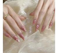 Pink Handmade Press On Nails Medium Almond Oval 10Pcs Fake Nails Hand-painted White Flowers Luxury Glue on Nails Reusable Acrylic False Nails Manicure Kits with Cute Design for Women