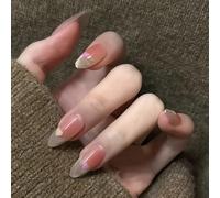 Pink Handmade Press On Nails Medium Almond Oval 10Pcs Fake Nails Heart-Shaped Luxury Glue on Nails Reusable Acrylic False Nails Manicure Kits with Cute Design for Women