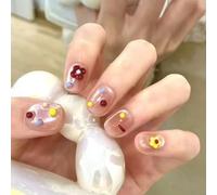 Pink Handmade Press On Nails Short Oval 10Pcs Fake Nails Colorful Flowers Luxury Glue on Nails Reusable Acrylic False Nails Manicure Kits with Cute Design for Women