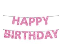 Pink Happy Birthday Banner Glitter Birthday Party Decorations Gifts Bunting Garland for Girl or Women