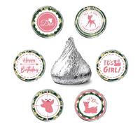 Pink Hunting It's A Girl Kiss - Etiquetas adhesivas redondas con temática de ciervo para revelación de género, recuerdos de caramelos redondos - Etiquetas de ciervos para baby shower o fiesta de