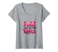Pink Is Not Just For Girls Pink Boys Dinosaur Soccer Fun Camiseta Cuello V, Mujer, Gris Jaspeado, XXL