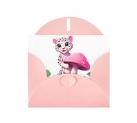 Pink JKIEGOQ Leopard Cub is collecting pink mushrooms - Tarjeta de felicitación de 4 x 6 pulgadas para Navidad, día de San Valentín, boda, tarjetas de invitación de fiesta