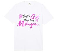Pink Just a Girl Who Loves Michigan, Cute Michigan Girl Comfort Colors Adult Heavyweight T-Shirt