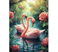 Pink Lago de los cisnes Puzzles 500 Piezas Moderno Decorativo Minimalista Animal fantástico de Animales Salvajes Rompecabezas Familiar para Hombres Y Mujeres Aliviar Estrés Maquetas Construir 500 PCS