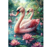 Pink Lago de los cisnes Rompecabezas 1000 Piezas Cartón Resistente Para Mayores Cuentos de hadas de animales salvajes fantásticos Reunión Familiar Juegos Desarrollo Lógica Detalle San Valentín Calidad