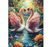 Pink Lago de los cisnes Rompecabezas 500 Piezas Cartón Grueso para Mayores Cuentos de Hadas de Animales Salvajes fantásticos Noches Juegos Familiares Estimulación Mental Regalo San Val