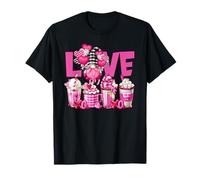 Pink Latte Buffalo Plaid GNOME Love Valentines Coffee Camiseta