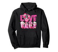 Pink Latte Buffalo Plaid GNOME Love Valentines Coffee Sudadera con Capucha