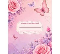 Pink & Lavender Floral Composition Notebook: 7.5" x 9.25" | 110 Sheets | Elegant Butterfly & Rose Design with Name Page