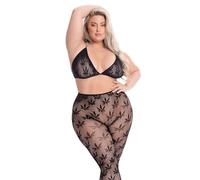 Pink Lipstick Brasier y Leggings de Malla Negra con lápiz Labial Rosa All About Leaf, Negro -, Black