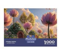 Pink Lotus Flowers and Green Leaves 1000 Piece Corte Preciso Rompecabezas Dreamy Flower Village Vibrante Jigsaw Regalo Niños 52x38cm/1000pcs