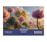 Pink Lotus Flowers and Green Leaves 1000 Piece Corte Preciso Rompecabezas Dreamy Flower Village Vibrante Jigsaw Regalo Niños 70x50cm/1000pcs