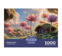 Pink Lotus Flowers and Green Leaves 1000 Pièces Rompecabezas Dreamy Flower Village Desafiante Único para Adultos Y Niños Jouets De Défi Familial 70x50cm/1000pcs