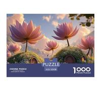 Pink Lotus Flowers and Green Leaves 1000 Pièces Rompecabezas Dreamy Flower Village Divertido, Desafiante Y Estimulante para Adultos Juego De Desafío Difícil 52x38cm/1000pcs