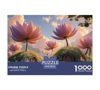 Pink Lotus Flowers and Green Leaves 1000 Pièces Rompecabezas Dreamy Flower Village Divertido, Desafiante Y Estimulante para Adultos Juego De Desafío Difícil 38x26cm/1000pcs