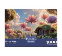 Pink Lotus Flowers and Green Leaves 1000 Pièces Rompecabezas Dreamy Flower Village Imágenes Vibrantes para Adultos Juego Familiar 38x26cm/1000pcs
