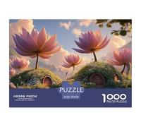 Pink Lotus Flowers and Green Leaves 1000 Piezas Papel Premium Rompecabezas Dreamy Flower Village Alivio Estrés Jigsaw Educativo Amigos 70x50cm/1000pcs