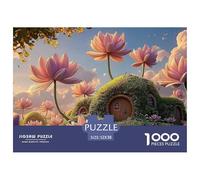 Pink Lotus Flowers and Green Leaves 1000 Pzas Papel Premium Rompecabezas Dreamy Flower Village Alivio Estrés Jigsaw Decoración Amigos 52x38cm/1000pcs